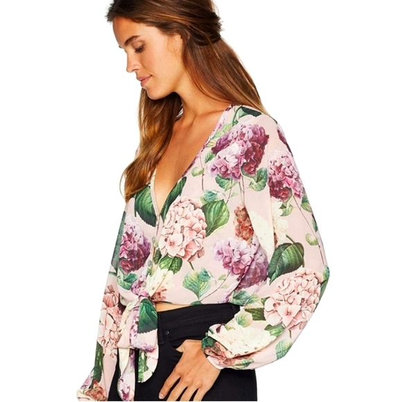 Show Me Your Mumu Floral Bohemian Tie Top With Plunging Neckline. Size M - Picture 5 of 8